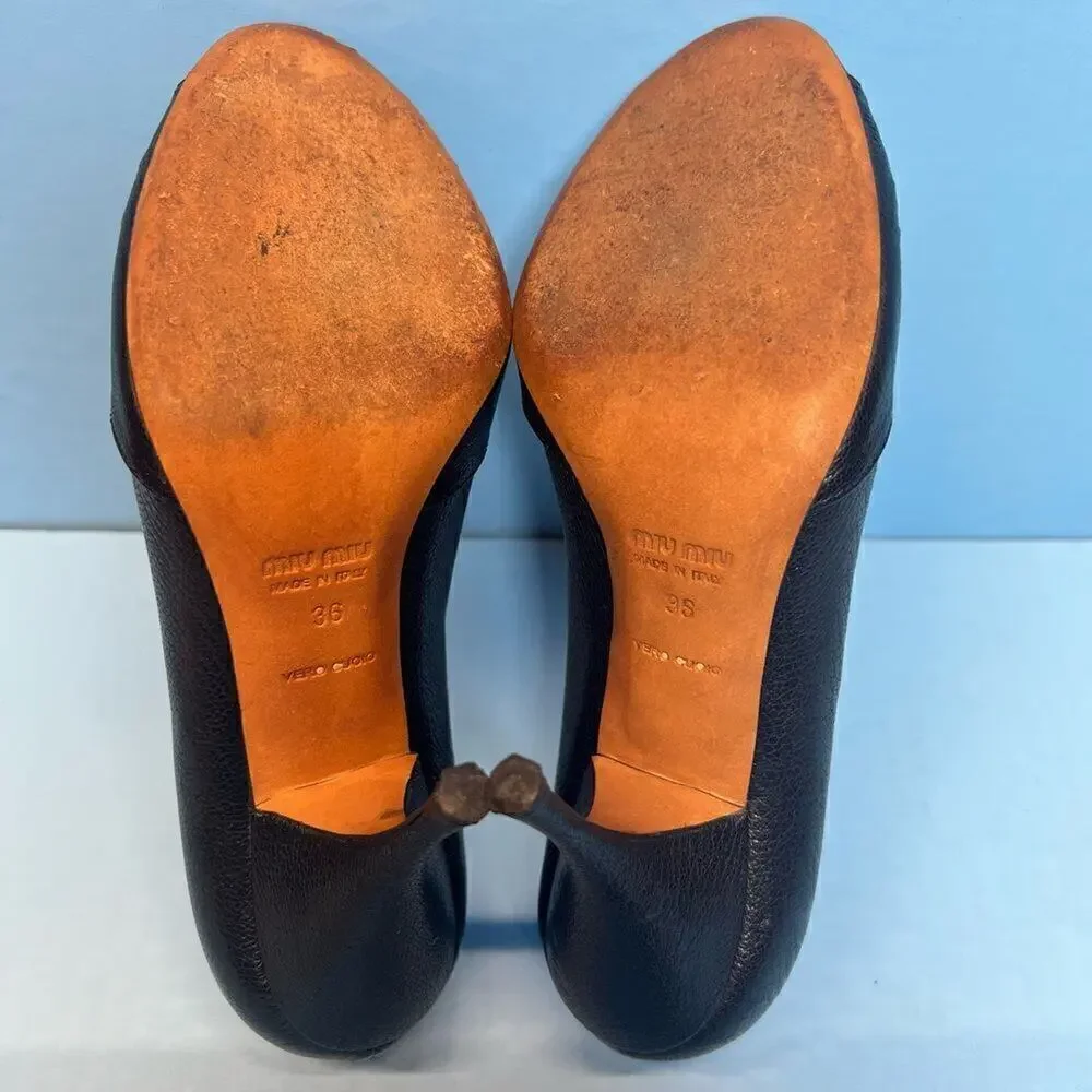 Miu Miu Calzature Donna Pebbled Leather Bow Stiletto Heels‎ Nero EU36 US6